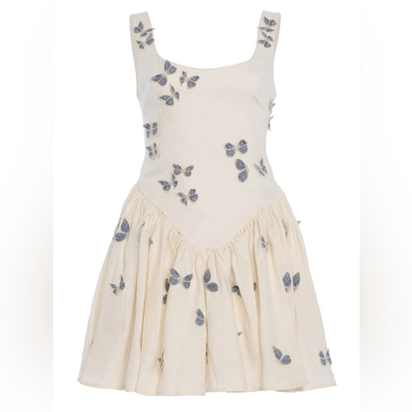 AGUA BY AGUA BENDITA Pluma Drop-Waist Butterfly Mini Dress, size small - Picture 5 of 16